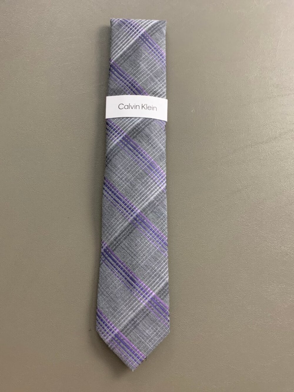 Calvin Klein Men's 3'' Polyester and Silk Neck Tie, Gray Purple Catlett Grid, OS